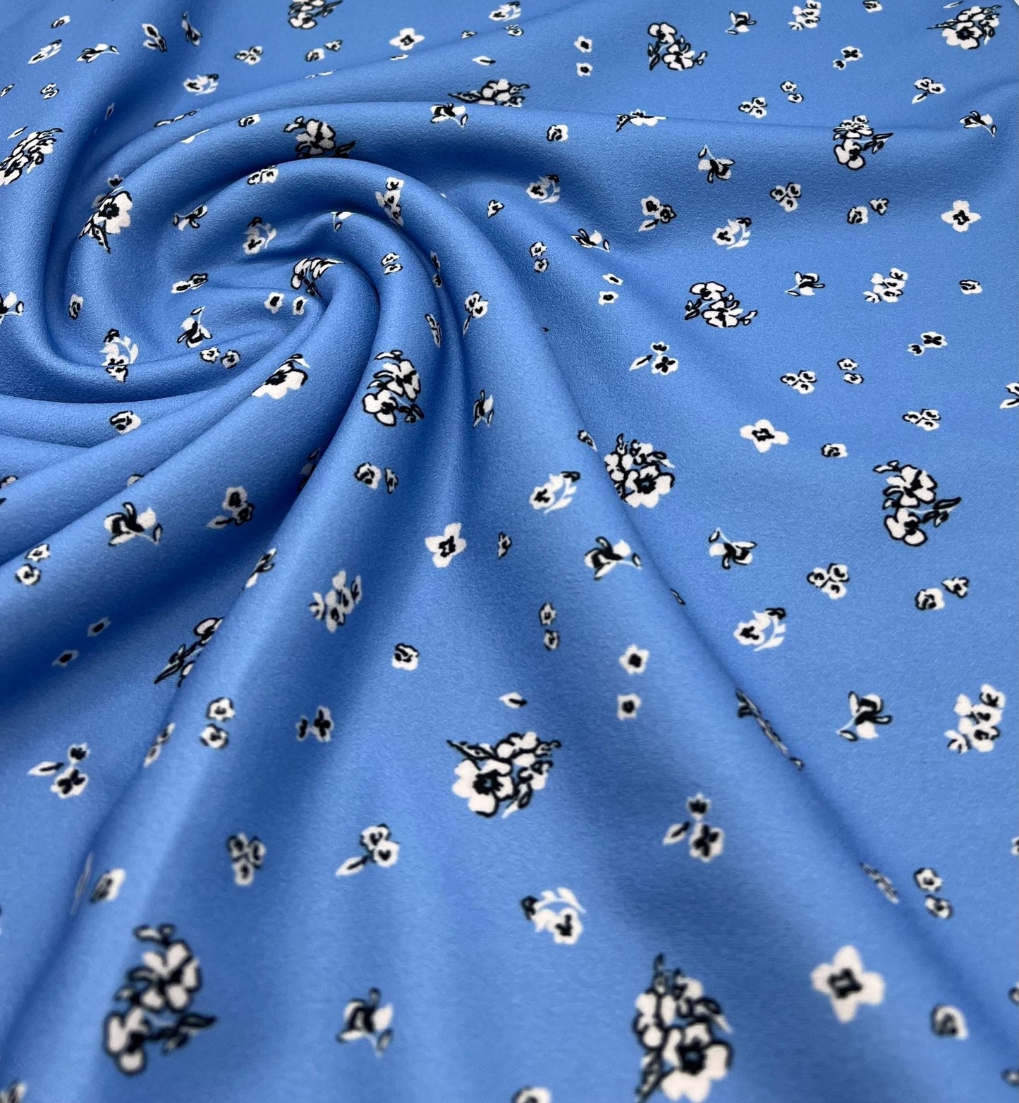 Blue Floral Printed Scuba Crepe Jersey Fabric 4 Way Stretch - T9 Fabrics