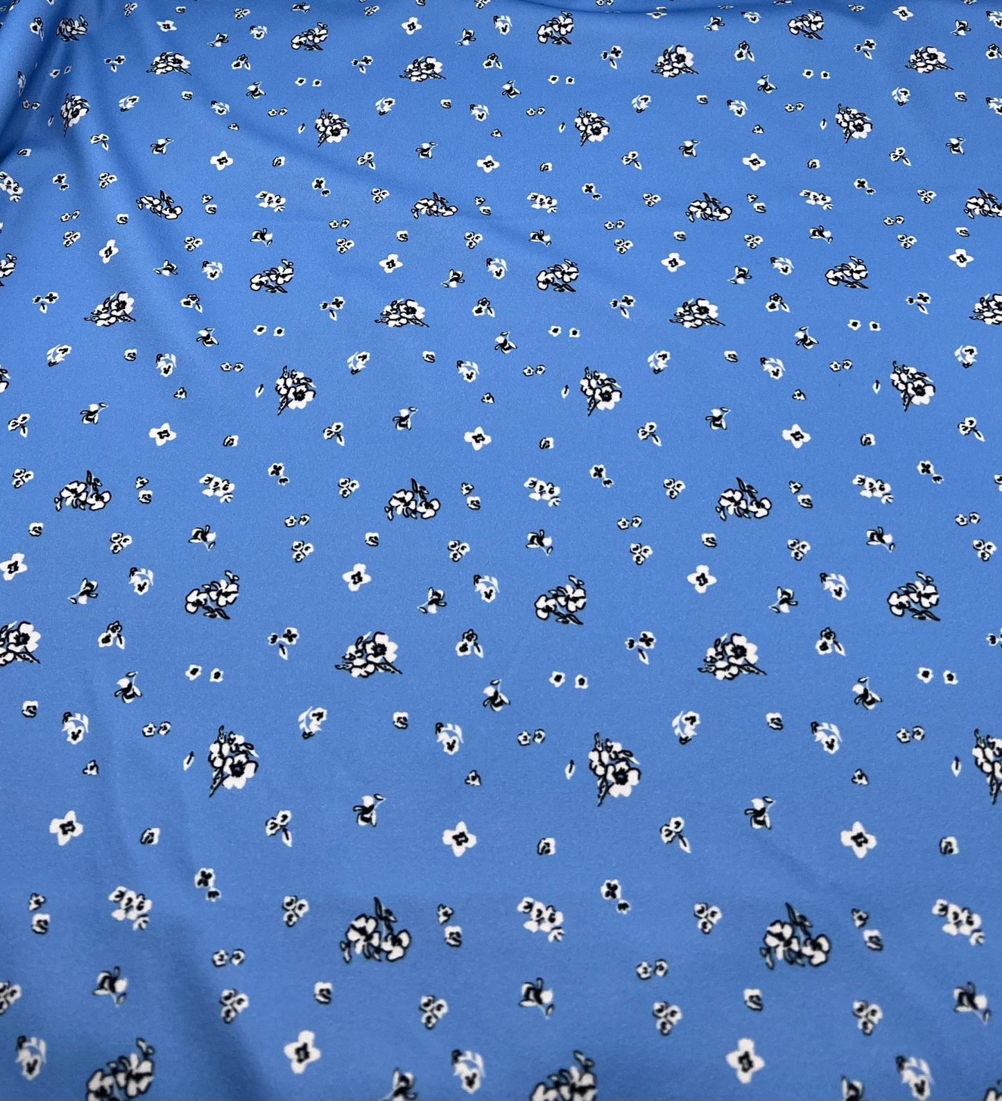 Blue Floral Printed Scuba Crepe Jersey Fabric 4 Way Stretch - T9 Fabrics