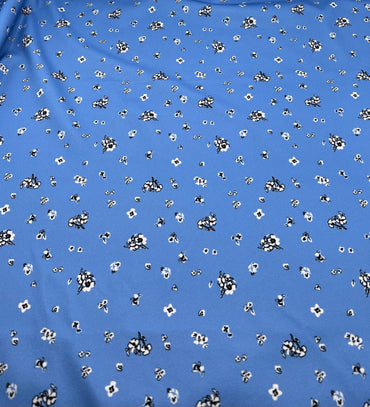 Blue Floral Printed Scuba Crepe Jersey Fabric 4 Way Stretch - T9 Fabrics