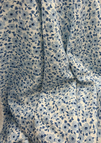 Blue Floral Textured Crinkle Lightweight Non Stretch Fabric - T9 Fabrics