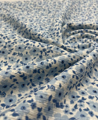 Blue Floral Textured Crinkle Lightweight Non Stretch Fabric - T9 Fabrics