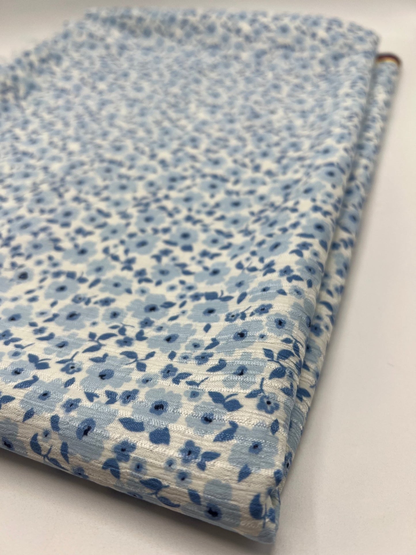 Blue Floral Textured Crinkle Lightweight Non Stretch Fabric - T9 Fabrics