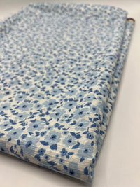 Blue Floral Textured Crinkle Lightweight Non Stretch Fabric - T9 Fabrics