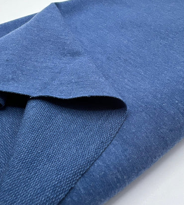 Blue French Terry Loopback Cotton Jersey 230 GSM 95/5 Lycra 4 Way Stretch - T9 Fabrics