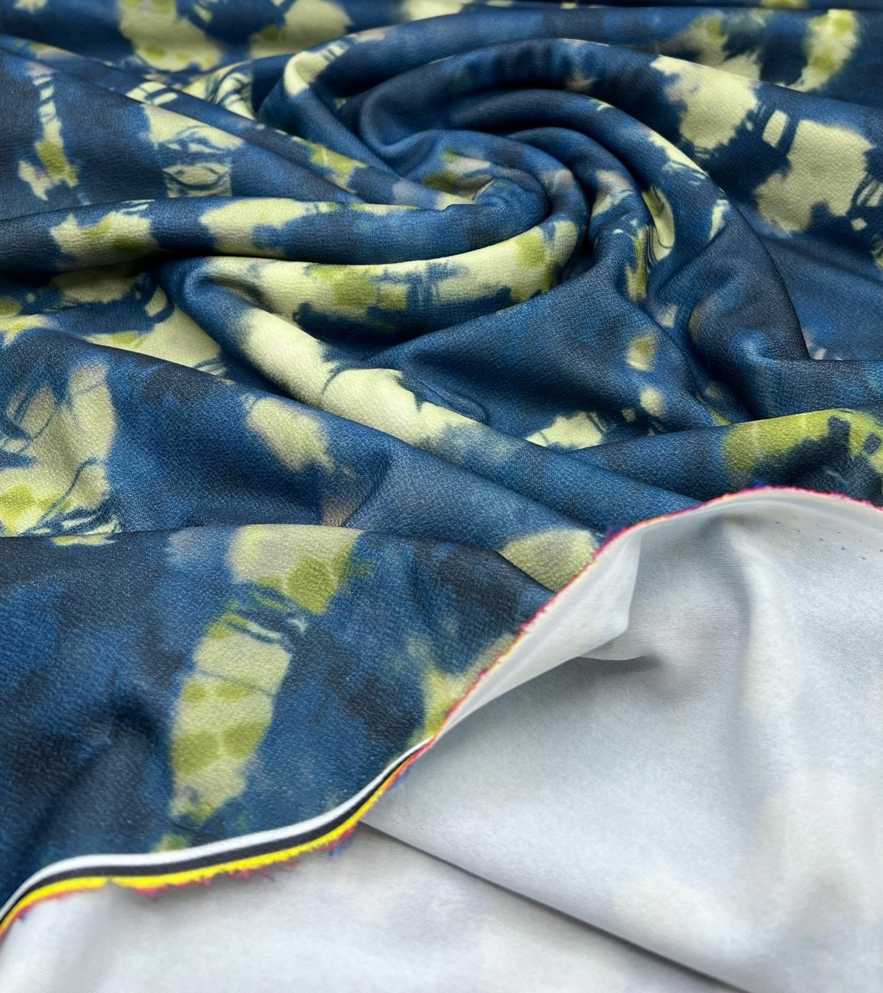 Blue Green Mix Print Lightweight Jersey Crepe Fabric 4 Way Stretch - T9 Fabrics