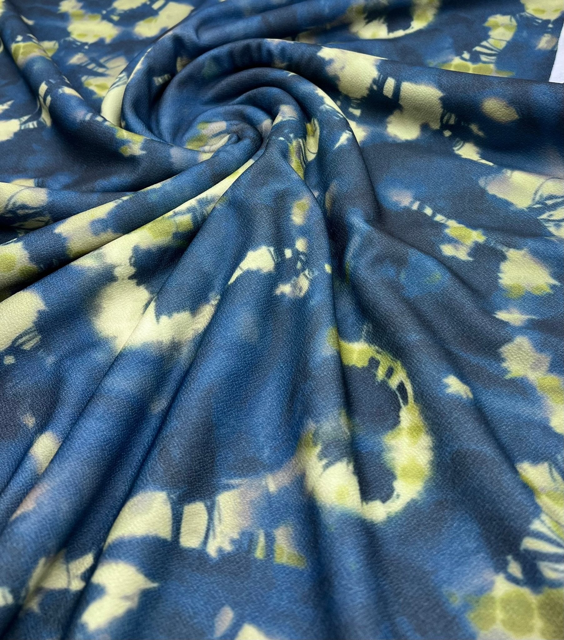 Blue Green Mix Print Lightweight Jersey Crepe Fabric 4 Way Stretch - T9 Fabrics