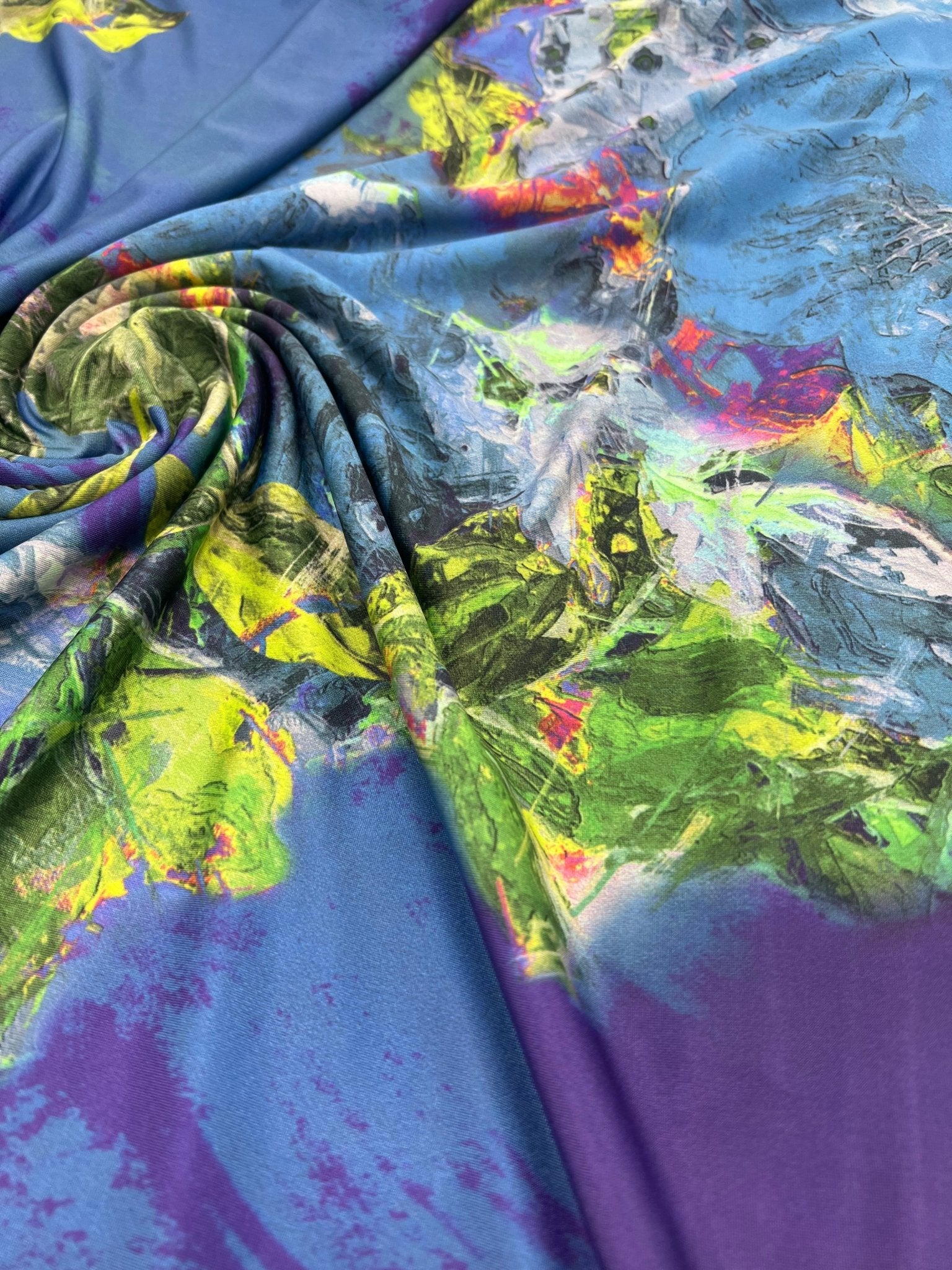 Blue Green Mix Print Soft Touch 4 Way Stretch Fabric - T9 Fabrics