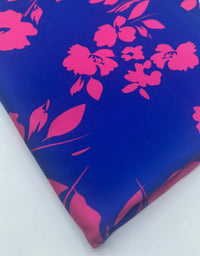 Blue Hot Pink Floral Print ITY Fabric 4 Way Stretch - T9 Fabrics