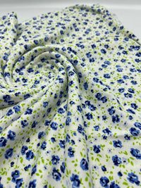 Blue Ivory Floral Print Viscose Elastane Fabric - T9 Fabrics