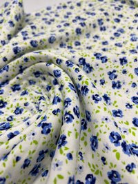 Blue Ivory Floral Print Viscose Elastane Fabric - T9 Fabrics