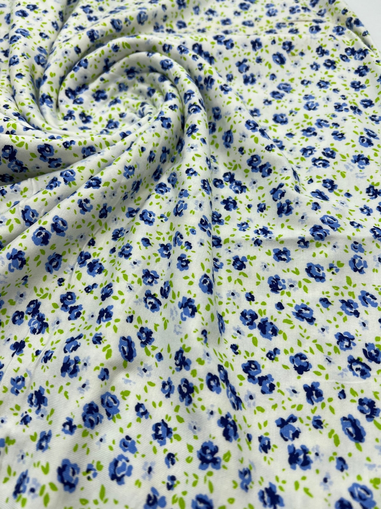 Blue Ivory Floral Print Viscose Elastane Fabric - T9 Fabrics