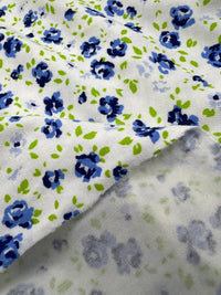 Blue Ivory Floral Print Viscose Elastane Fabric - T9 Fabrics