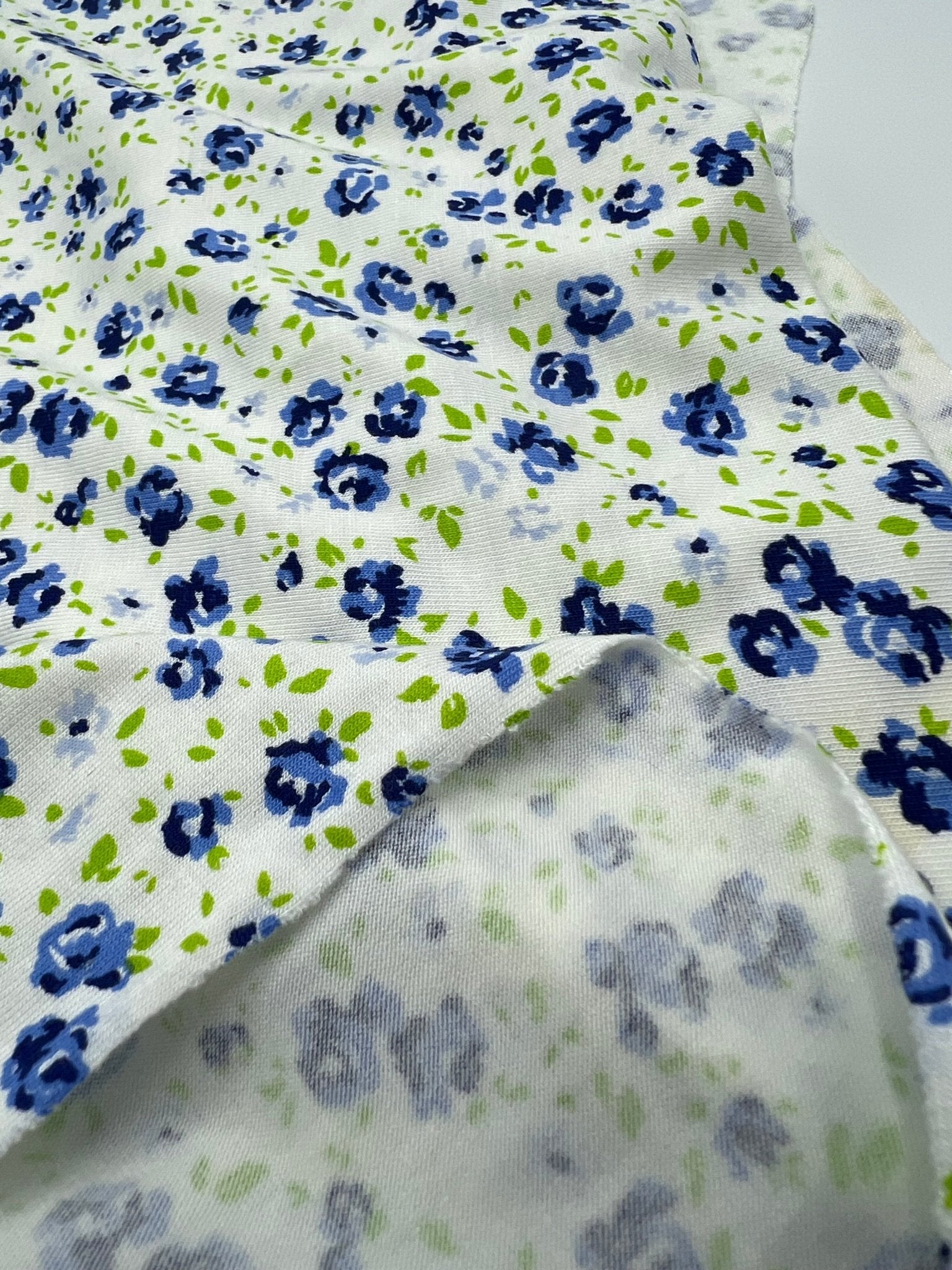 Blue Ivory Floral Print Viscose Elastane Fabric - T9 Fabrics