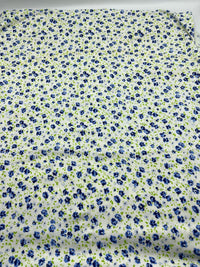 Blue Ivory Floral Print Viscose Elastane Fabric - T9 Fabrics