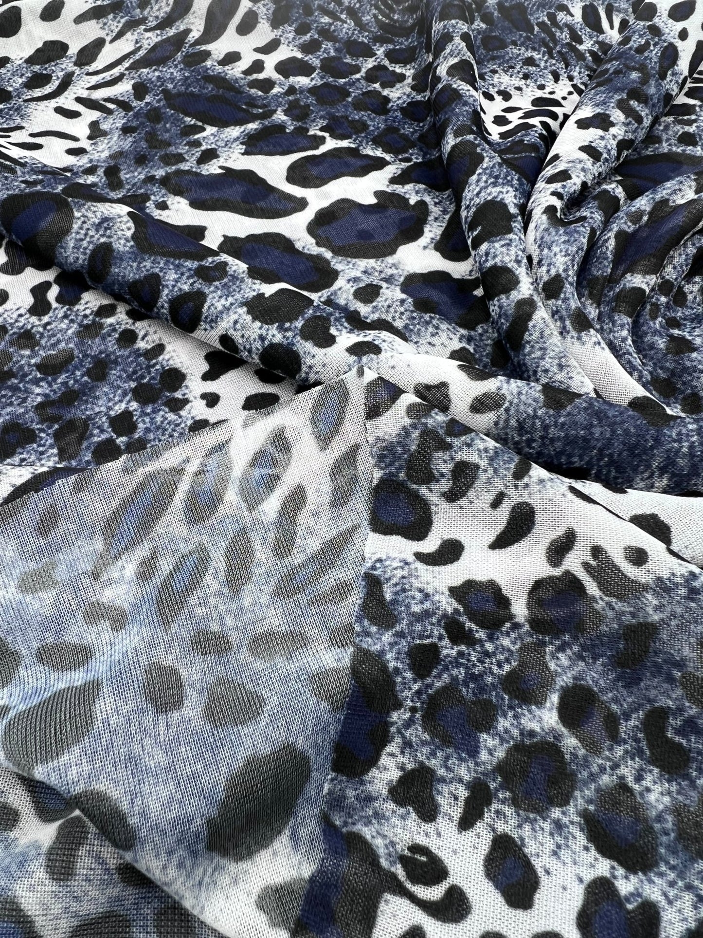 Blue Leopard Print Mesh Fabric Stretch - T9 Fabrics