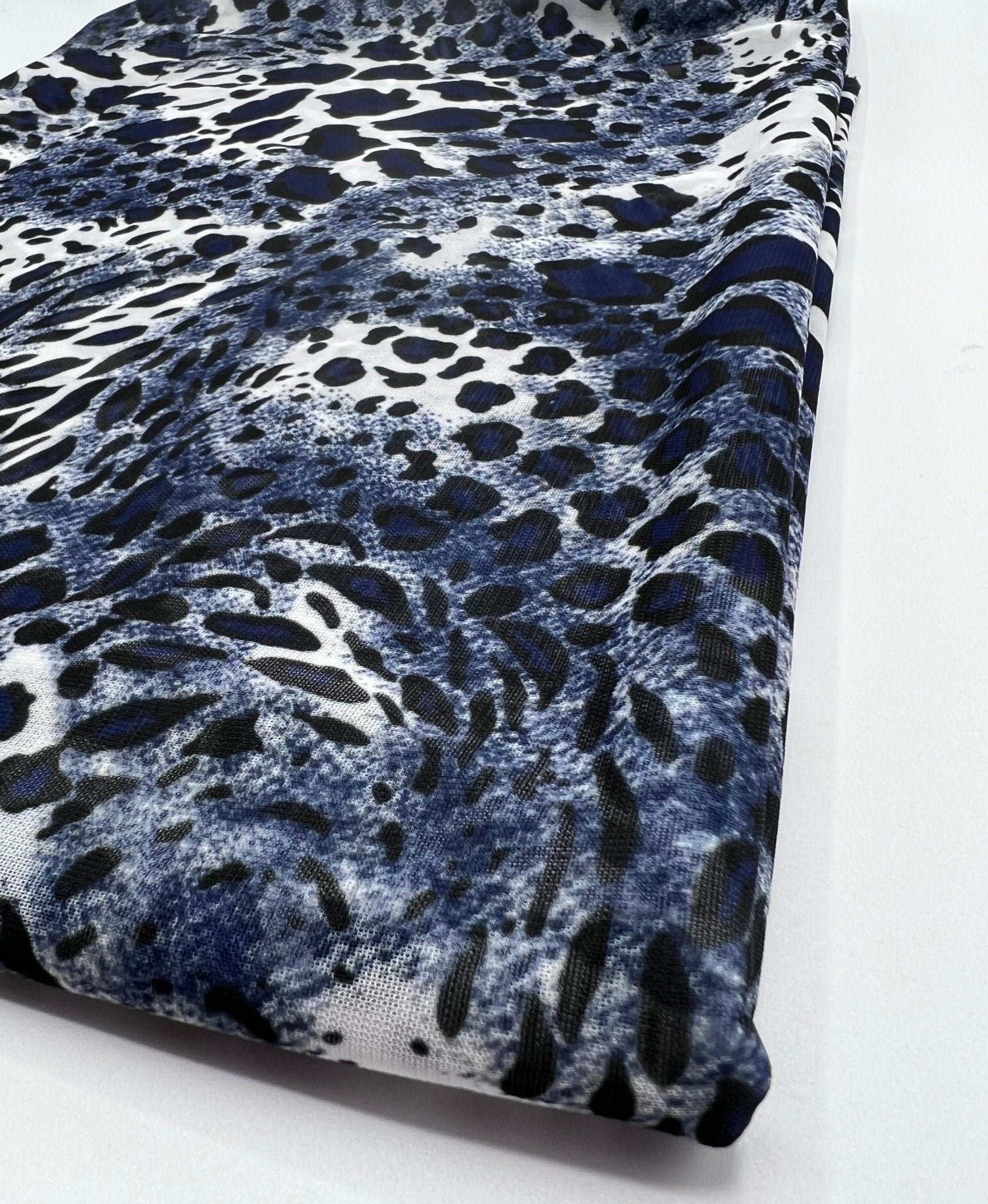 Blue Leopard Print Mesh Fabric Stretch - T9 Fabrics