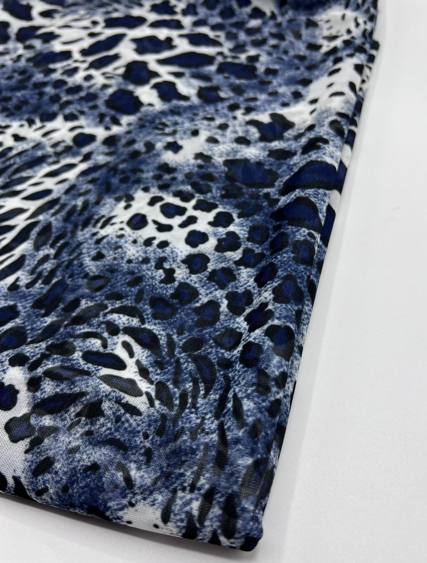 Blue Leopard Print Mesh Fabric Stretch - T9 Fabrics