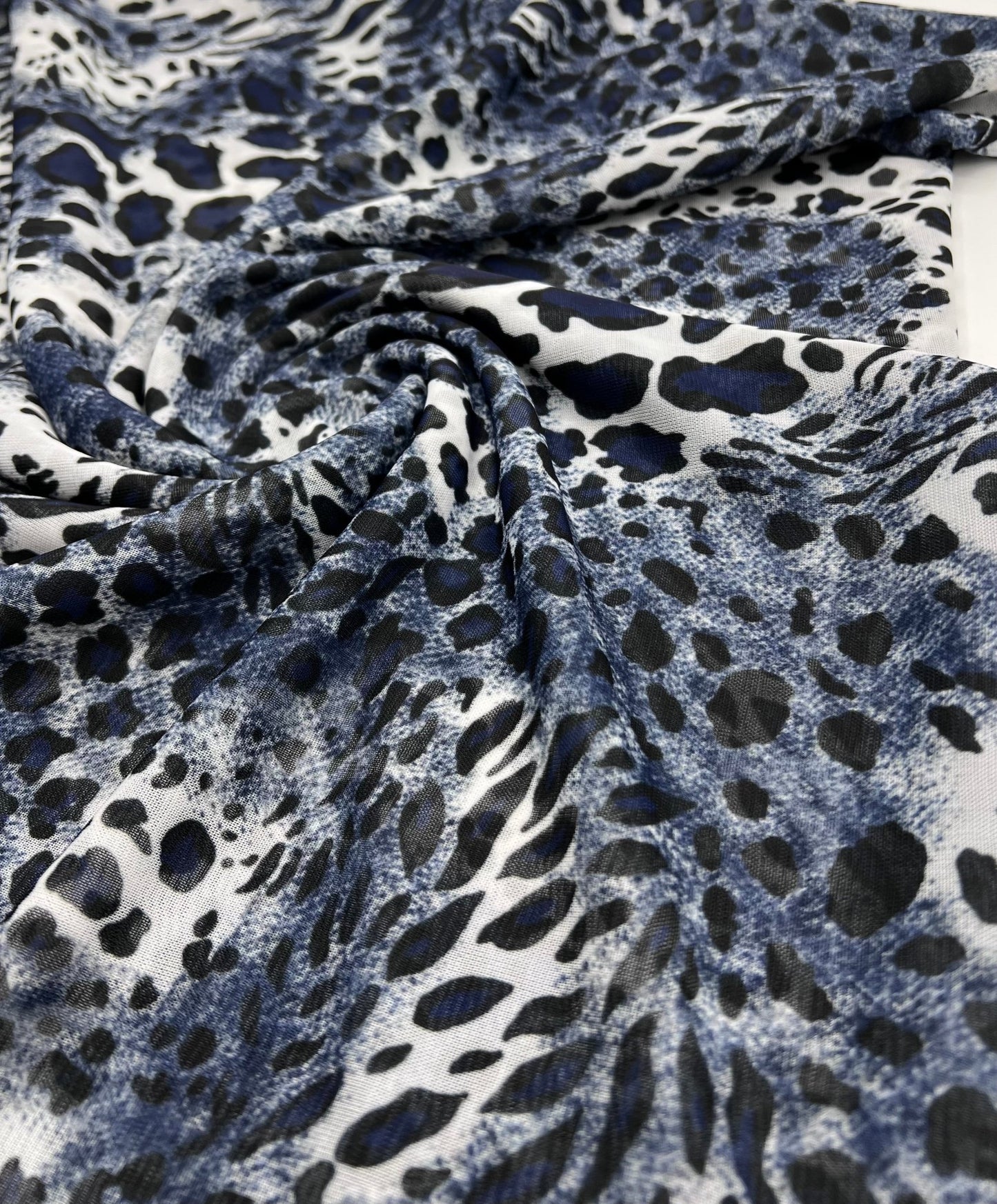 Blue Leopard Print Mesh Fabric Stretch - T9 Fabrics