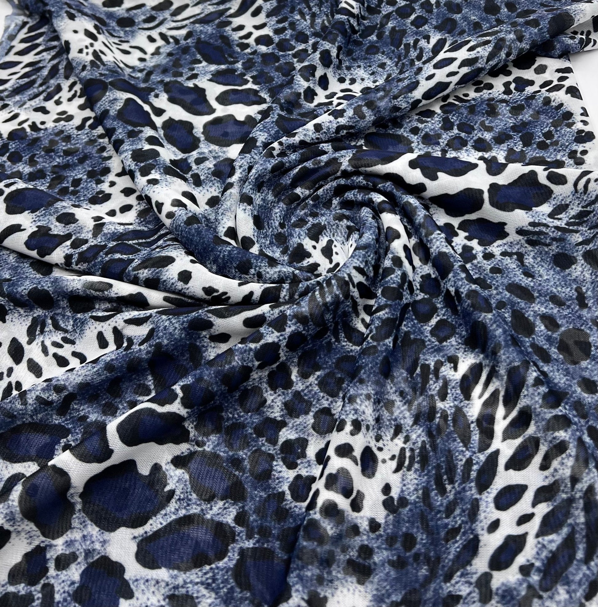 Blue Leopard Print Mesh Fabric Stretch - T9 Fabrics