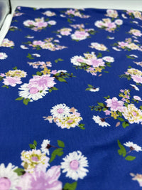 Blue Lilac Floral Print Spun Poly Stretch Fabric - T9 Fabrics