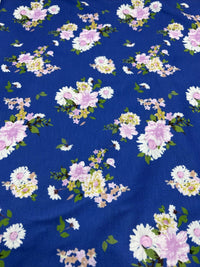 Blue Lilac Floral Print Spun Poly Stretch Fabric - T9 Fabrics