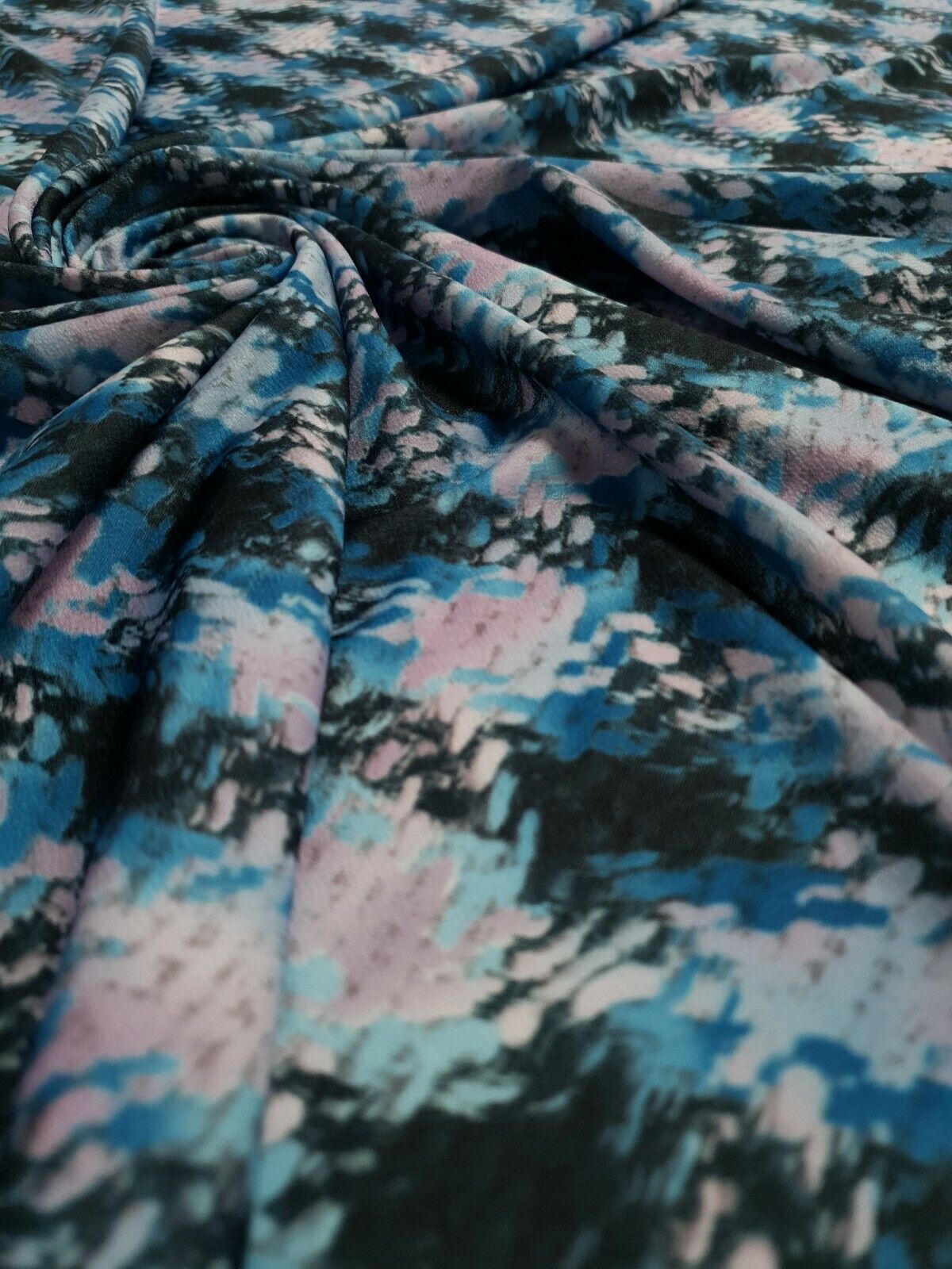 Blue Mix Printed Lightweight Jersey Crepe Fabric 4 Way Stretch - T9 Fabrics