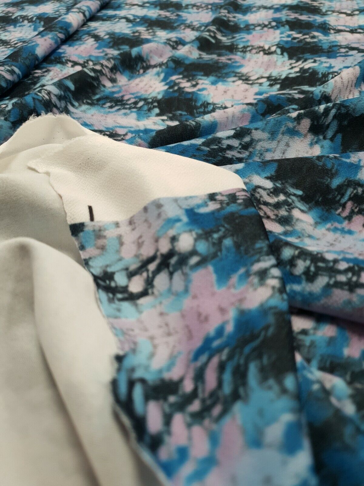 Blue Mix Printed Lightweight Jersey Crepe Fabric 4 Way Stretch - T9 Fabrics