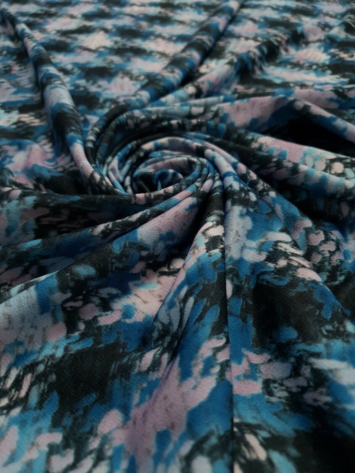 Blue Mix Printed Lightweight Jersey Crepe Fabric 4 Way Stretch - T9 Fabrics