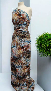 Blue Mix Printed Plisse Pleated Stretch Fabric - T9 Fabrics