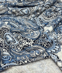 Blue Paisley Mix Print Viscose Elastane Fabric - T9 Fabrics