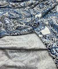 Blue Paisley Mix Print Viscose Elastane Fabric - T9 Fabrics