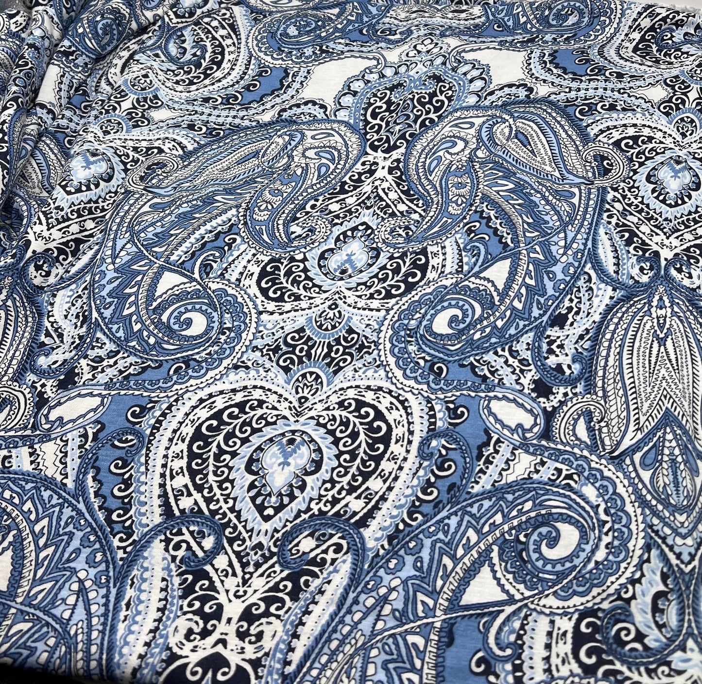 Blue Paisley Mix Print Viscose Elastane Fabric - T9 Fabrics