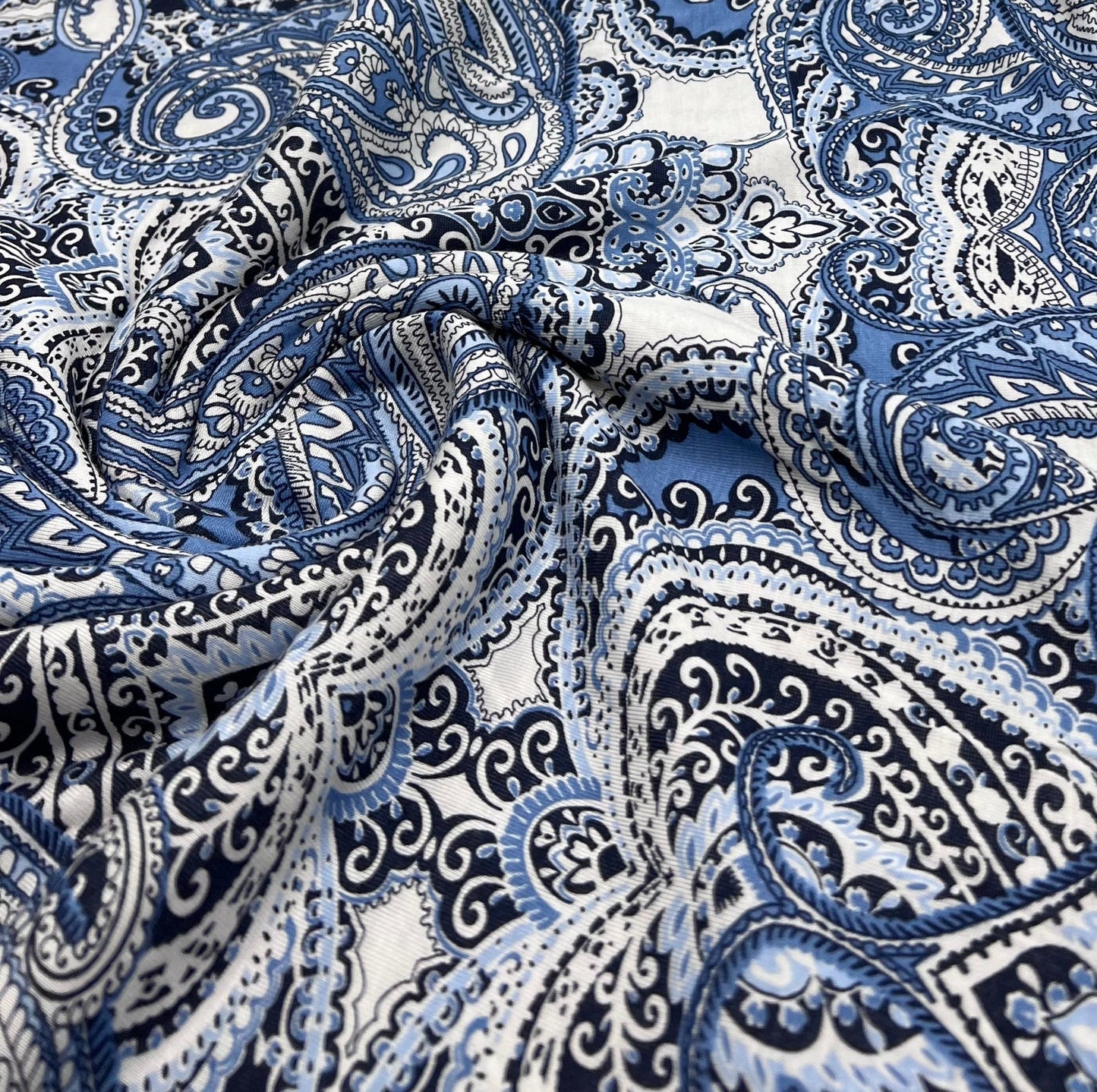 Blue Paisley Mix Print Viscose Elastane Fabric - T9 Fabrics