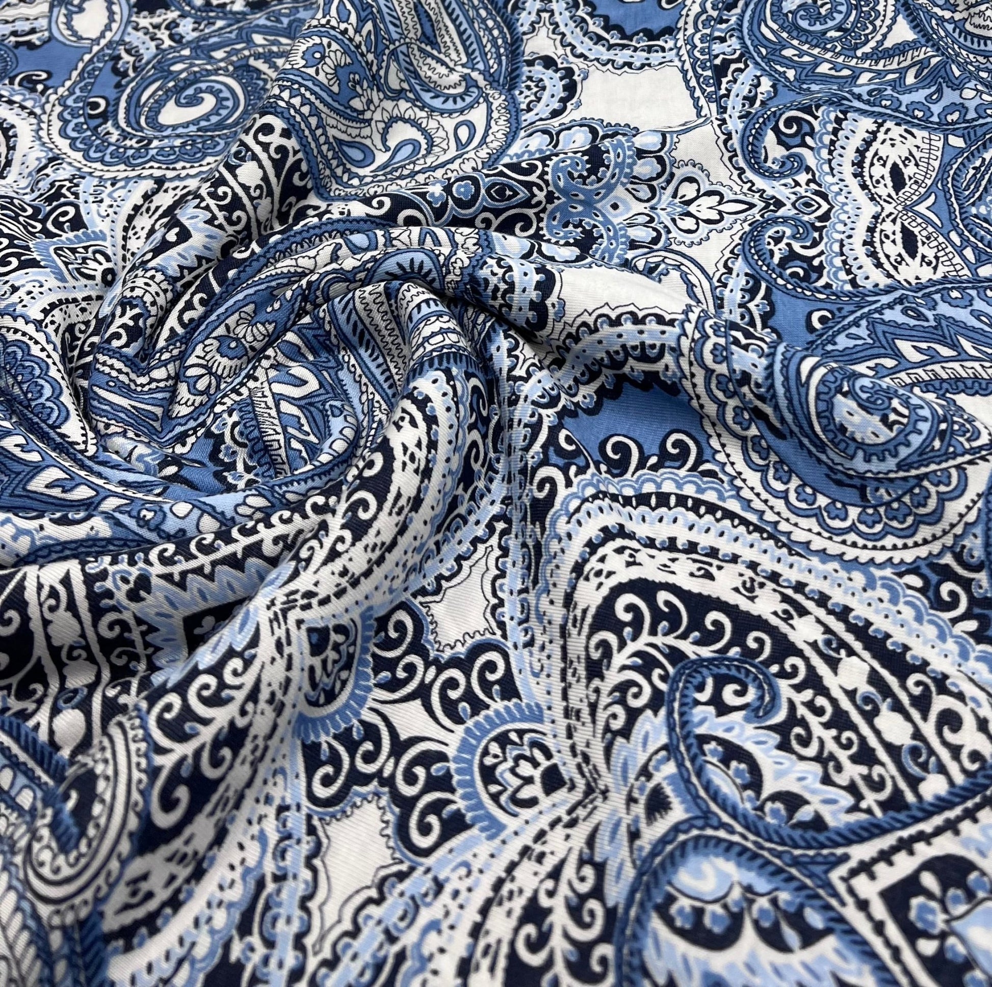 Blue Paisley Mix Print Viscose Elastane Fabric - T9 Fabrics