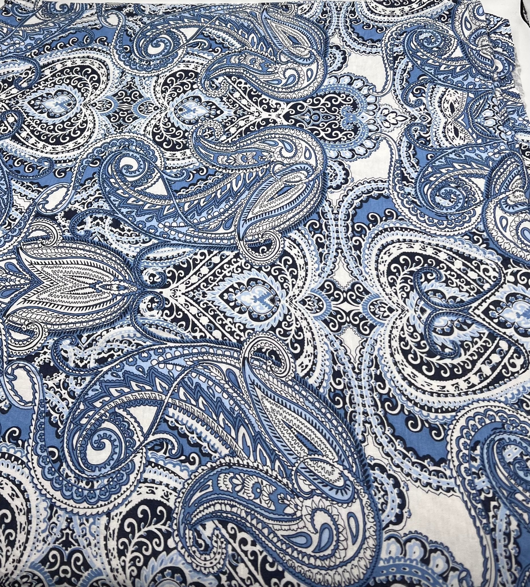 Blue Paisley Mix Print Viscose Elastane Fabric - T9 Fabrics