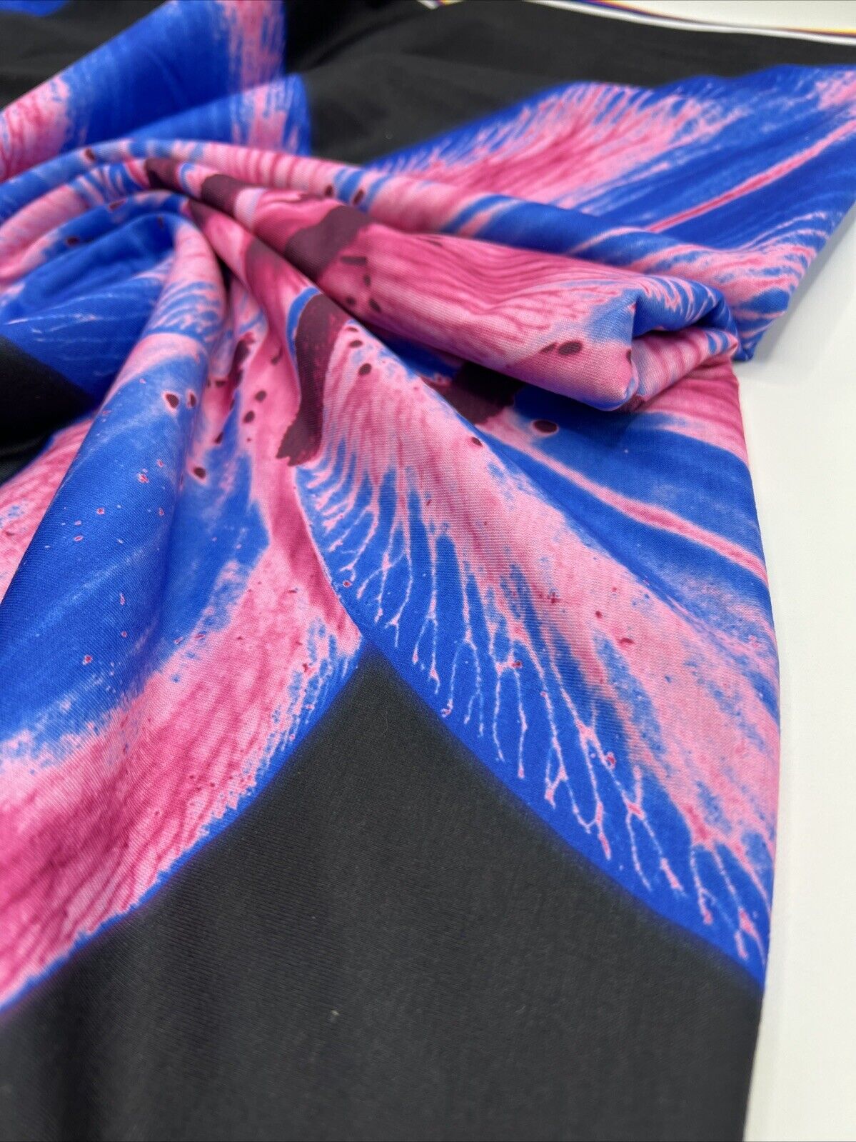 Blue Pink Large Floral Print Spun Poly Stretch Fabric - T9 Fabrics