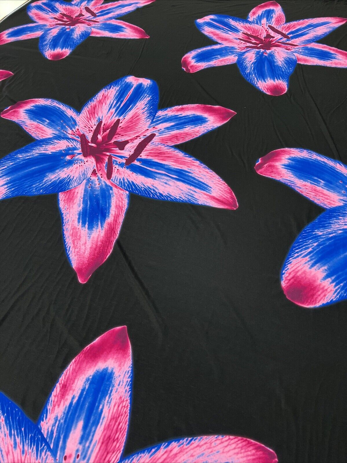 Blue Pink Large Floral Print Spun Poly Stretch Fabric - T9 Fabrics