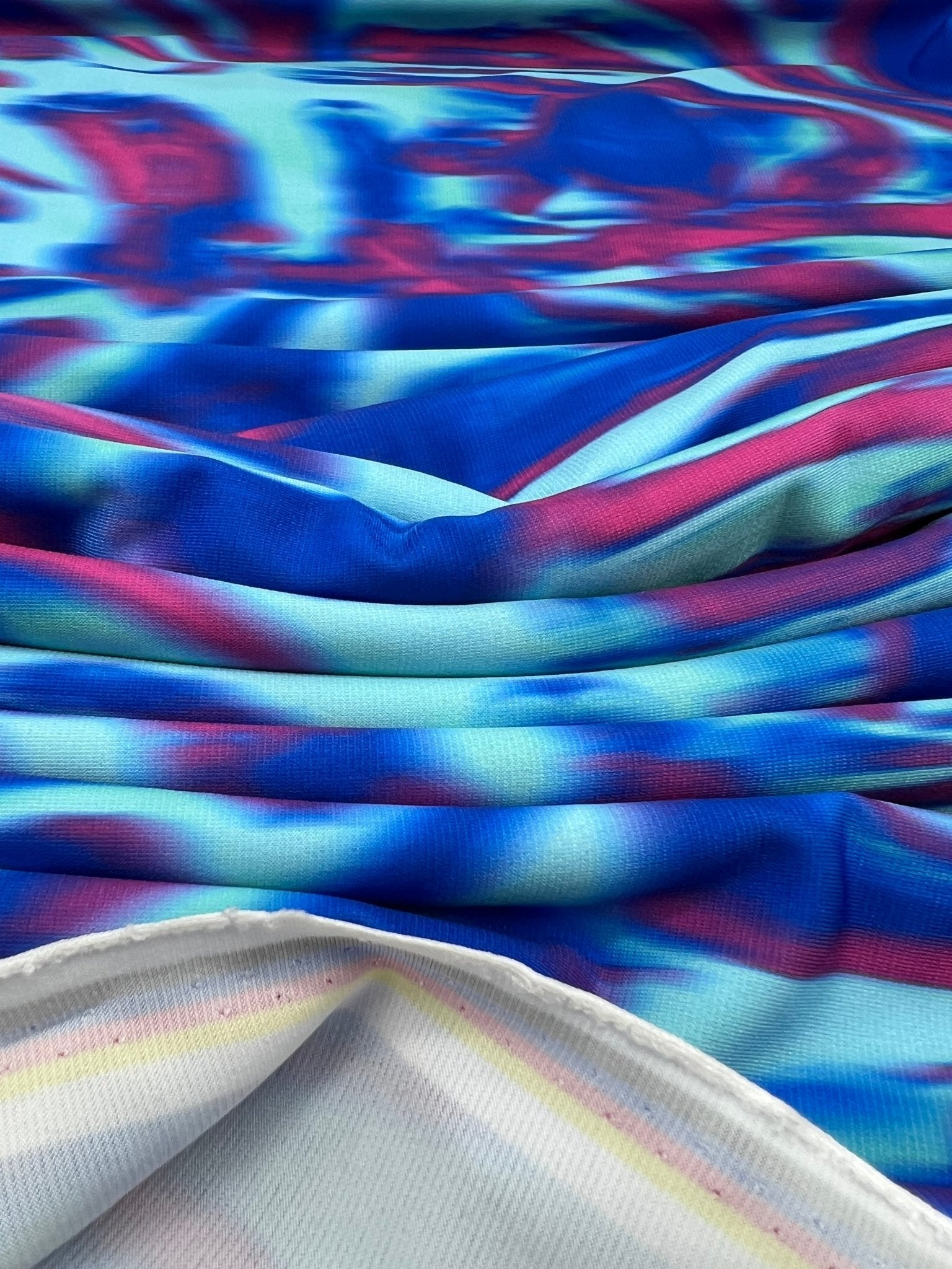 Blue Pink Mix Print ITY Fabric 2 Way Stretch - T9 Fabrics