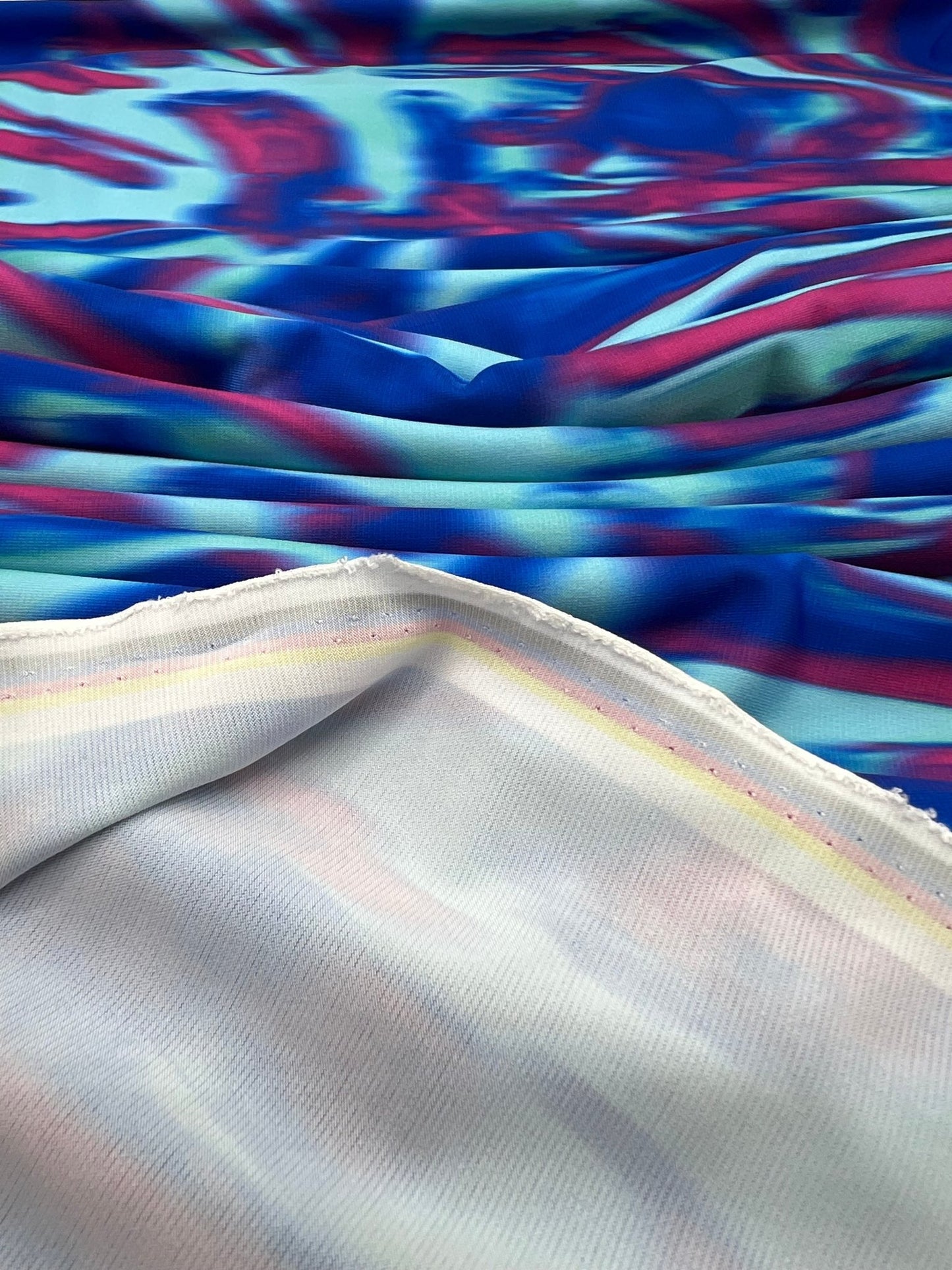 Blue Pink Mix Print ITY Fabric 2 Way Stretch - T9 Fabrics