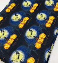 Blue Pumpkin Witch Print Spun Poly Stretch Fabric - T9 Fabrics