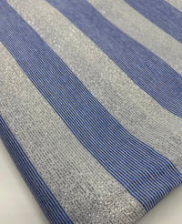 Blue Silver Metallic Stripe Knitted 2 Way Stretch Fabric - T9 Fabrics