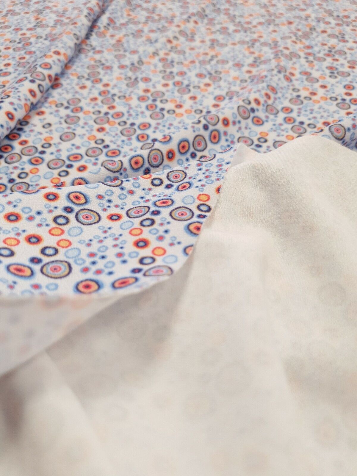 Blue Small Circles Print Lightweigh Jersey Crepe Fabric 4 Way Stretch - T9 Fabrics