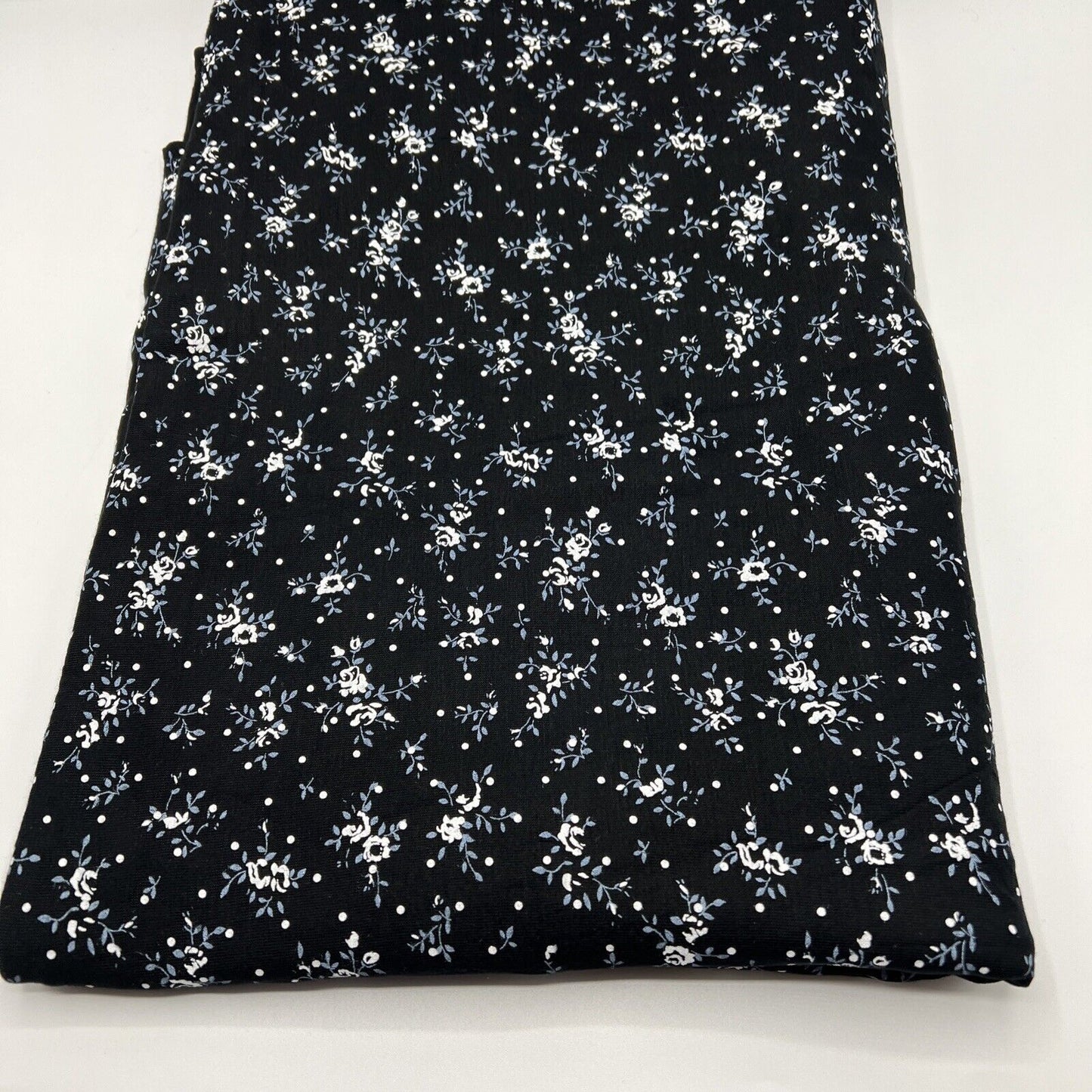 Blue Small Spot Flower Print Black Viscose Elastane Fabric - T9 Fabrics