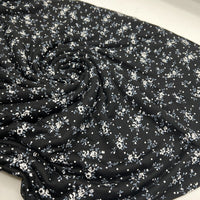 Blue Small Spot Flower Print Black Viscose Elastane Fabric - T9 Fabrics