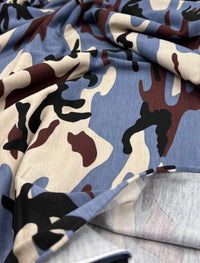 Blue Stone Brown Camo Mix Print Viscose Elastane Fabric - T9 Fabrics