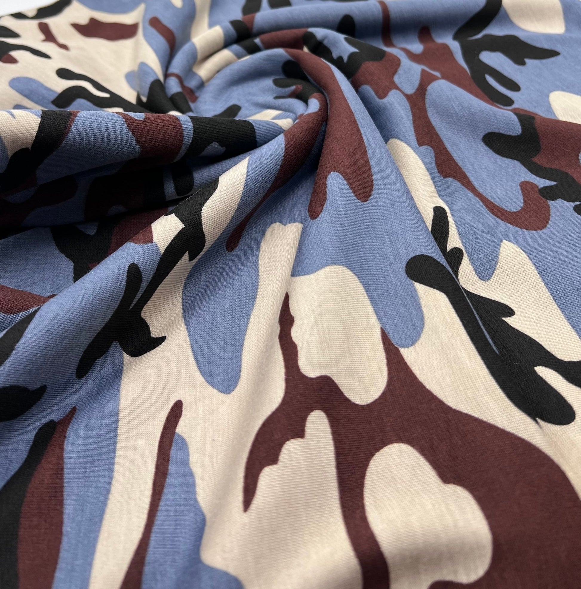 Blue Stone Brown Camo Mix Print Viscose Elastane Fabric - T9 Fabrics