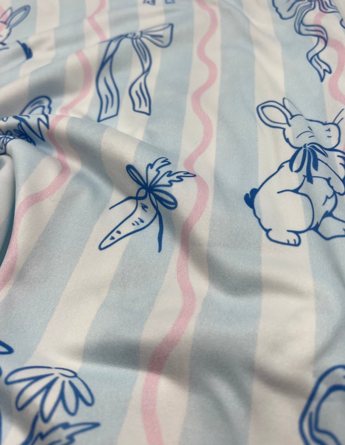 Blue Stripe Bunny Super Soft Print Spun Poly Stretch Fabric - T9 Fabrics