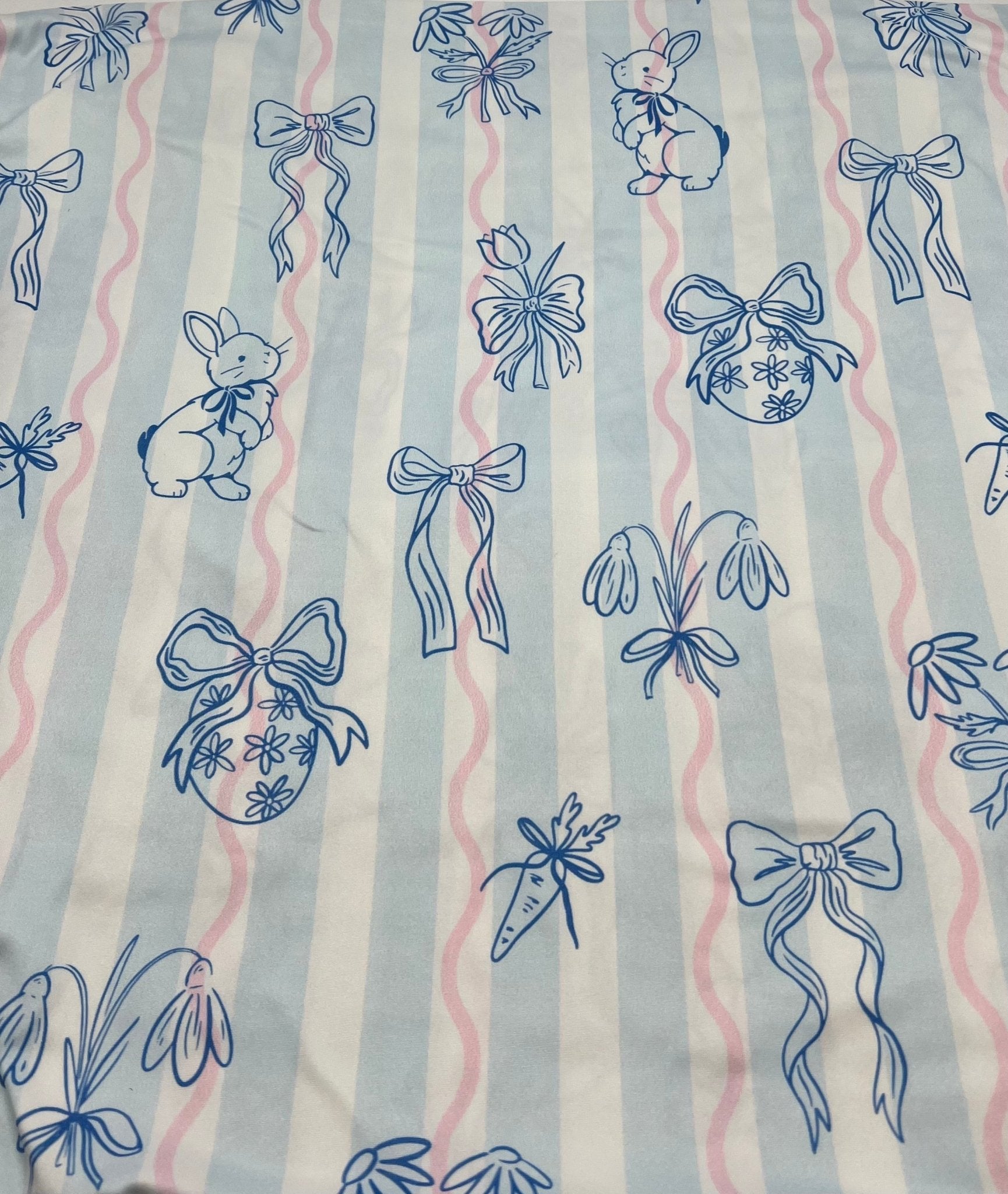 Blue Stripe Bunny Super Soft Print Spun Poly Stretch Fabric - T9 Fabrics