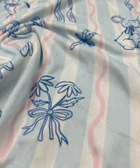 Blue Stripe Bunny Super Soft Print Spun Poly Stretch Fabric - T9 Fabrics
