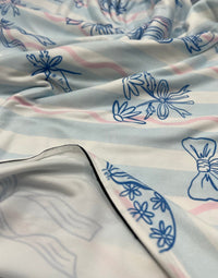 Blue Stripe Bunny Super Soft Print Spun Poly Stretch Fabric - T9 Fabrics